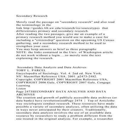 Secondary ResearchMerely read the passage on secondary research.docx