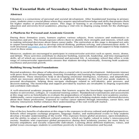 The Essential Role of Secondary School in Student Development