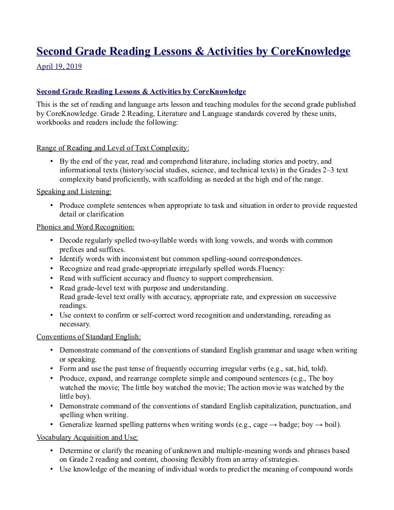 Second Grade Reading Lessons and Activities