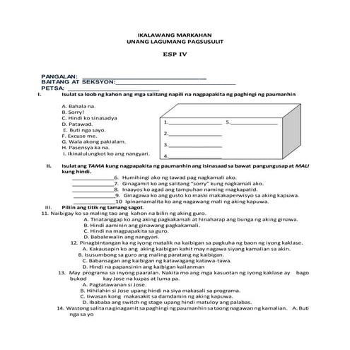 Second grading period summative test esp