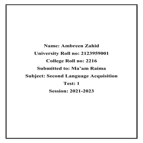 Second Languag Aquisition