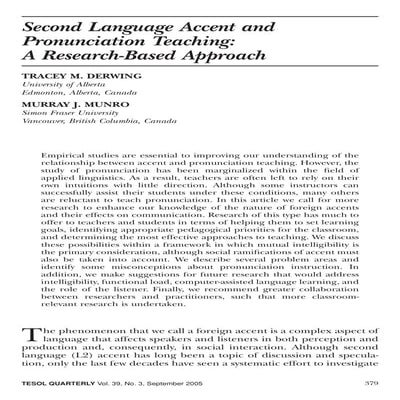 Second Language Accent And Pronunciation Teaching A Research Based Approach