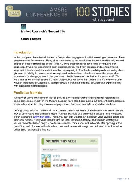 Second Life - Highly Commended Paper AMSRS Conference 2009