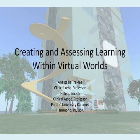 Activities and Assessments for Virtual Worlds