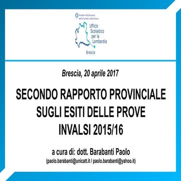 Secondo Rapporto provinciale Invalsi dott. Barabanti Paolo