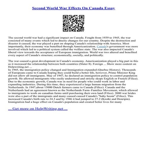 Second World War Effects On Canada Essay | PDF