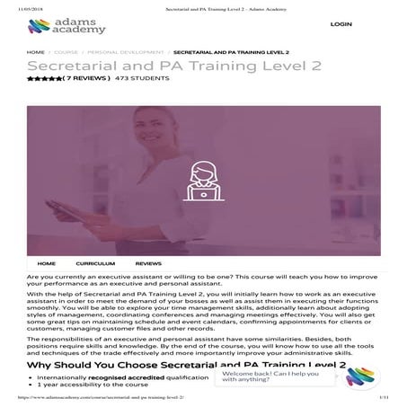 Secretarial and pa training level 2 - Adams Academy