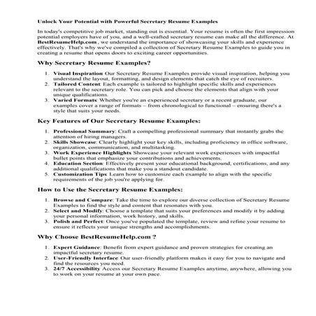 Secretary Resume Examples. User-Friendly Interface