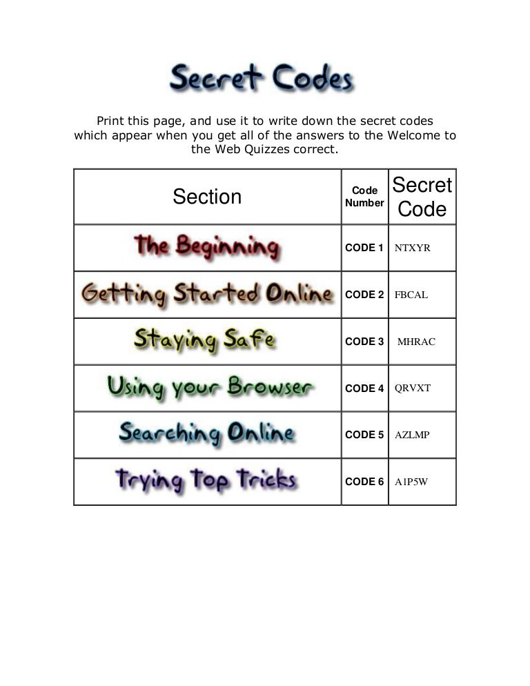 secret codes welcome to the web