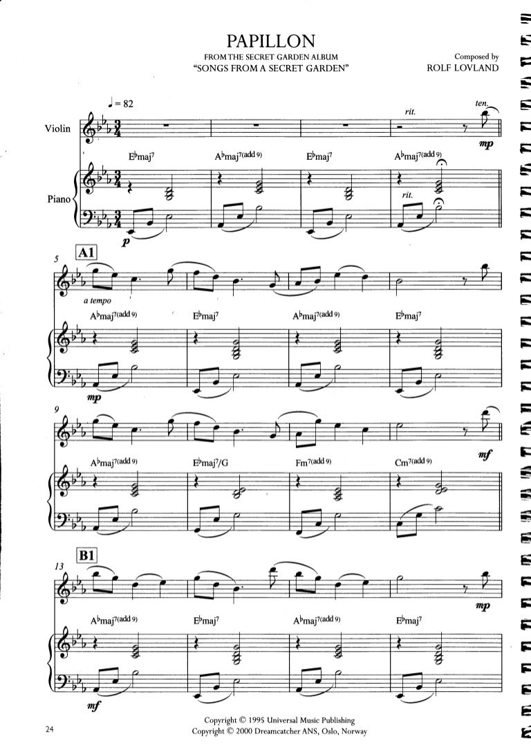 secret garden papillon secrets violin sheet music free