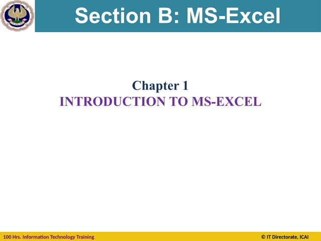Basic course of MS Excel 2010 basics Chapter -01