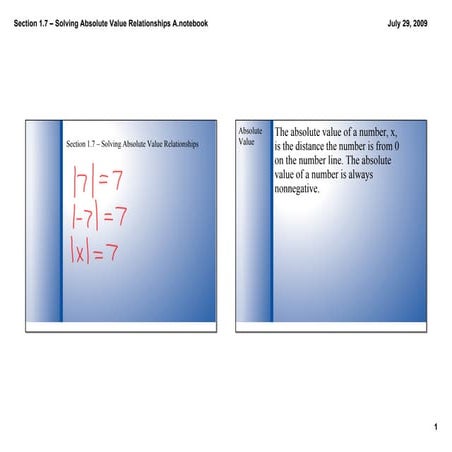 Section 1.7 – Solving Absolute Value Relationships A