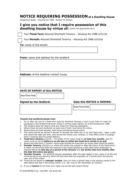 a section 21 notice to