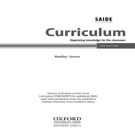 Curriculum: Organizing Knowledge for the Classroom. Section 6