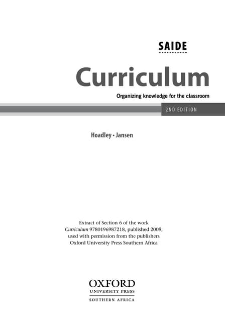 Curriculum: Organizing Knowledge for the Classroom. Section 6