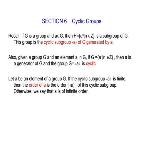 SECTION 6 Cyclic Groups.ppt notes impor | PPT