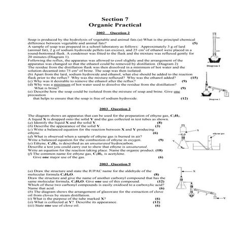 Section 7 organic practicals exam questions