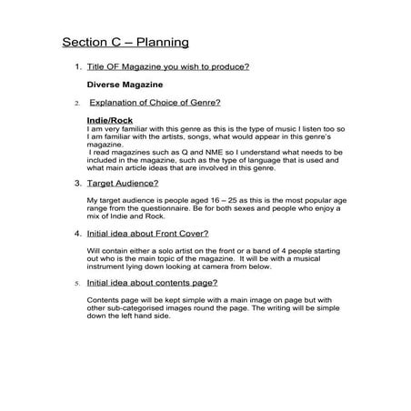 Section C Planning