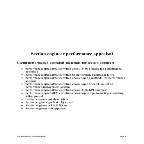 Section engineer performance appraisal