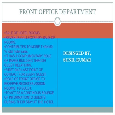 Sections of front office department in hotels