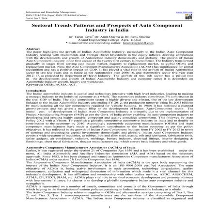 Sectoral trends patterns and prospects of auto component industry in india