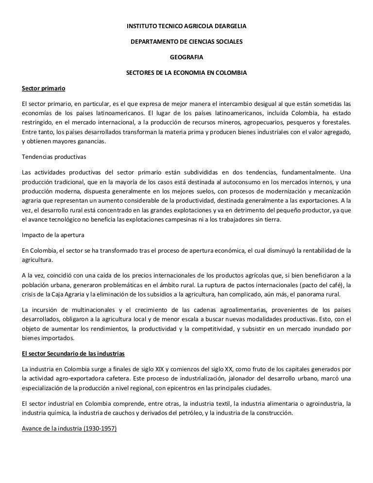 Sectores de la economia en colombia Sectores de la economia en colombia