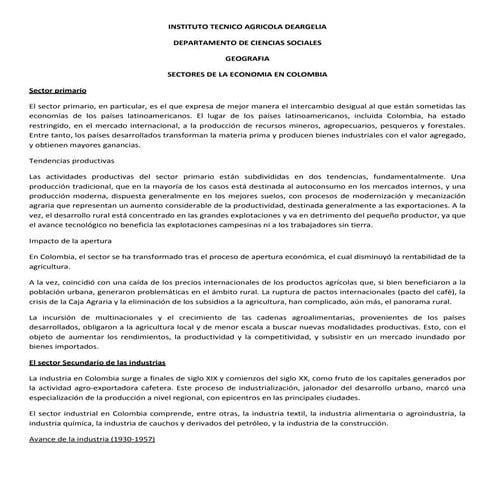 Sectores de la economia en colombia