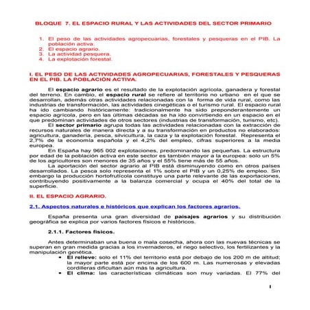 Bloque 7. El espacio rural y las actividades del sector primario