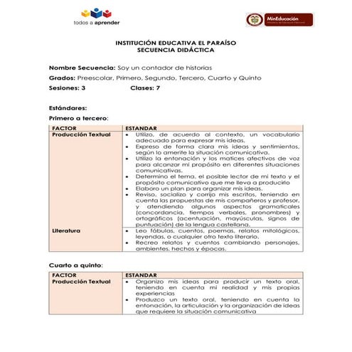 Secuencia didáctica para escuela multigrado