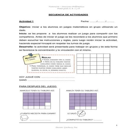 SECUENCIA  DIDÁCTICA Matemática 1er grado