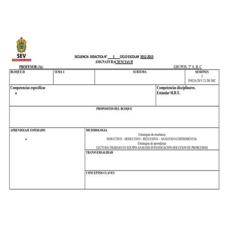 Formato Secuencia didactica 2012