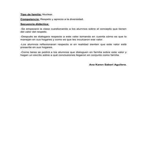 Secuencia didactica respecto a una familia