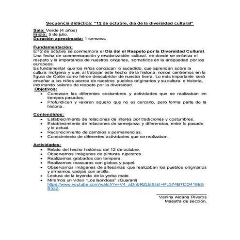 Secuencia didáctica 12 de octubre