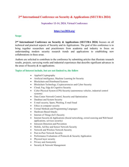 2nd International Conference On Security Applications Secura 2024 Pdf 2nd International Conference On Security Applications Secura 2024 Pdf