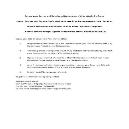 Secure your Server and Data from Ransomeware Virus attack, Perfonec