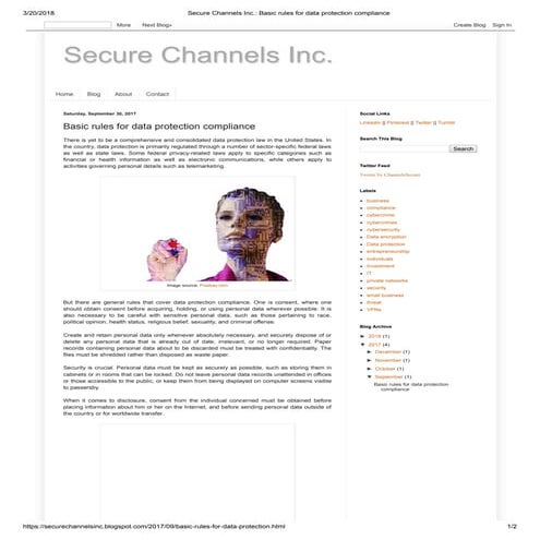 Secure channels inc.  basic rules for data protection compliance
