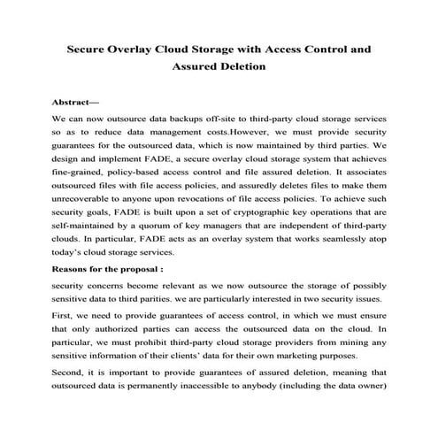 Secure overlay cloud storage with access