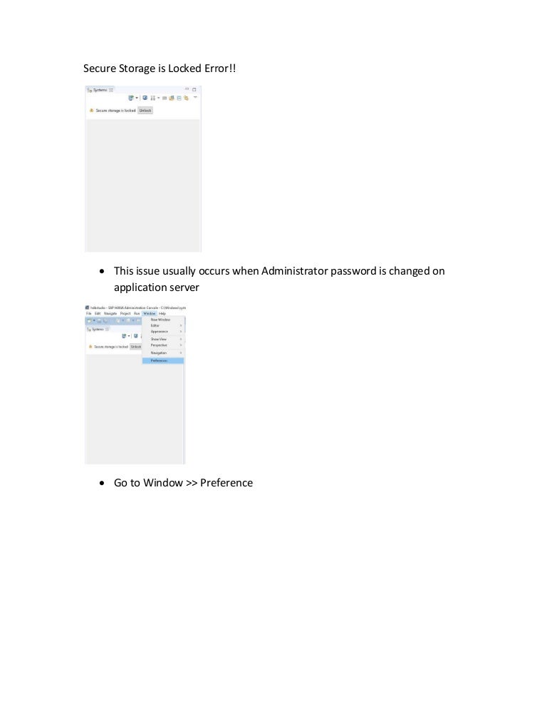 Secure Storage Locked Error Hana Resolved