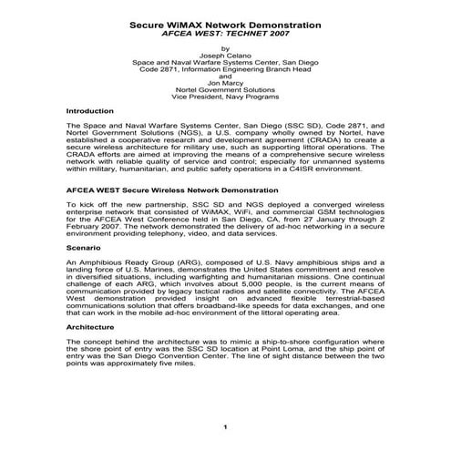 Secure WIMAX network demo AFCEA West 2007