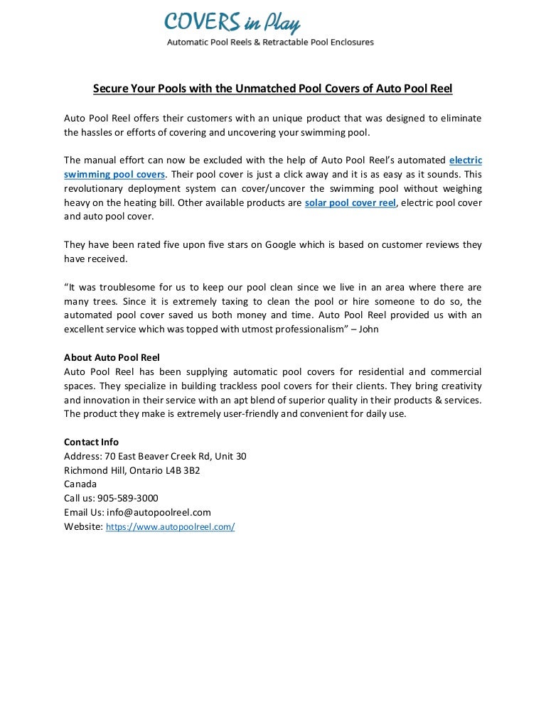 Secure Your Pools With The Unmatched Pool Covers Of Auto Pool Reel