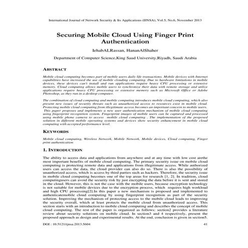 Securing mobile cloud using finger print authentication