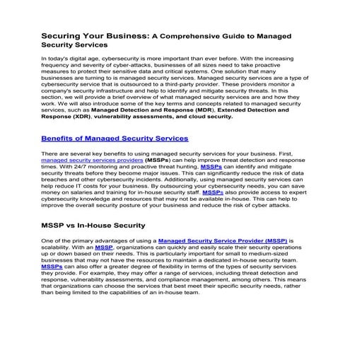 Securing Your Business: A Comprehensive Guide to Managed Security Services