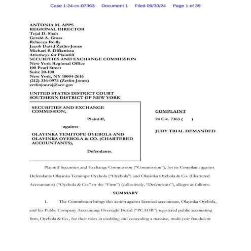 Securities and Exchange Commission vs Oyebola et al