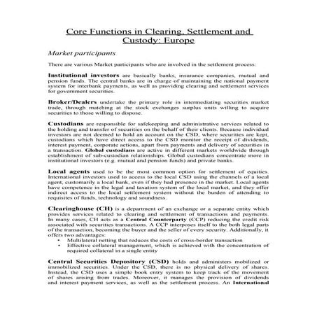 Securities settlement in Europe: An introduction