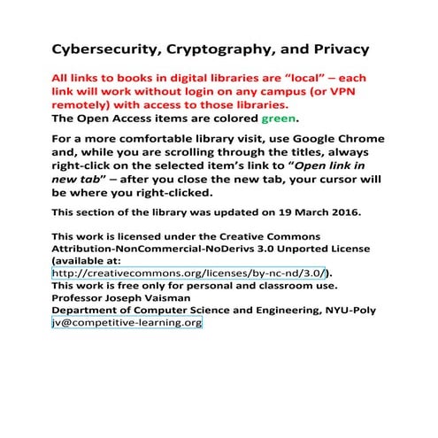 Cybersecurity, Cryptography, and Privacy | PDF