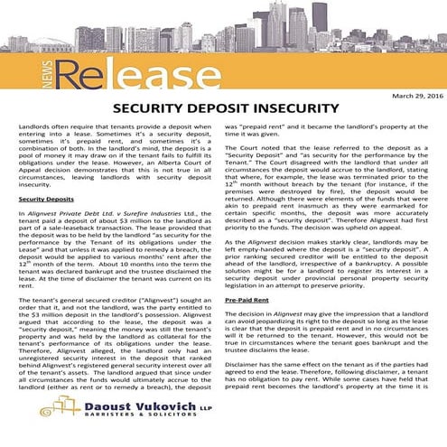 Security deposit insecurity - Daoust Vukovich LLP