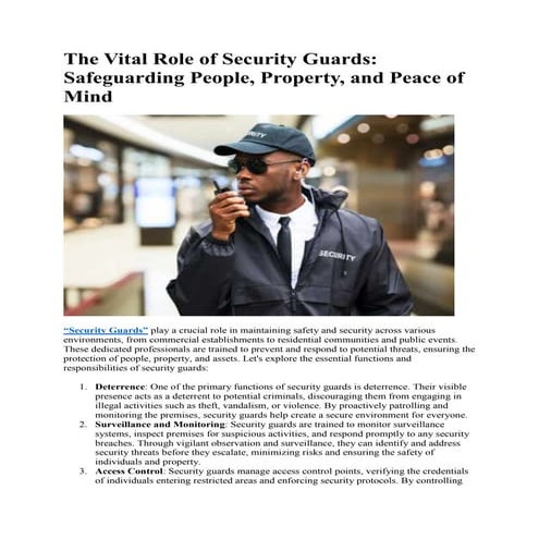 The Vital Role of Security Guards: Safeguarding People, Property, and Peace o...