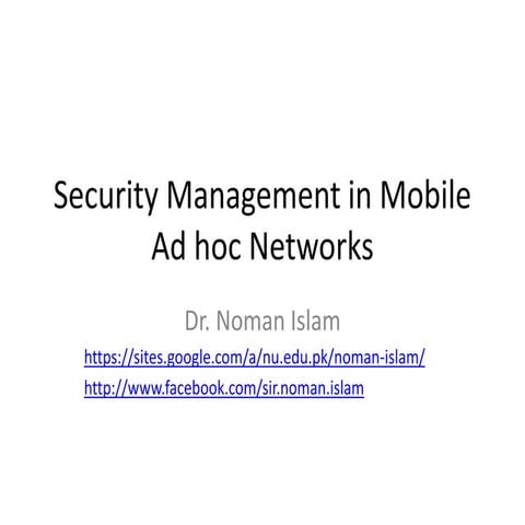 Security management in mobile ad hoc networks