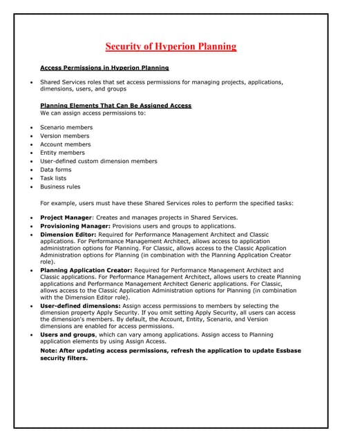 Security of hyperion planning