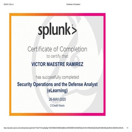 Security Operations and the Defense Analyst - Splunk Certificate | PDF